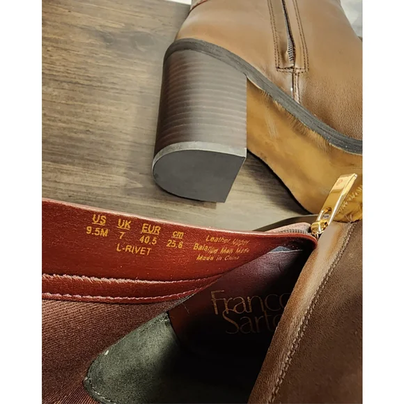 Franco Sarto Rivet LEATHER Buckle Ridding Boots Booties SZ 9.5 M Umber Brown - Picture 14 of 16